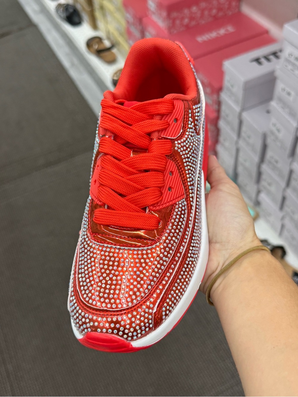 QUEEN Red Rhinestoned Sneaker - Picture 6 of 7